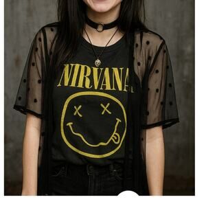 Vintage Sheer Polka Dot Beaded Over Shirt Grunge Emo Vibes Size M/L